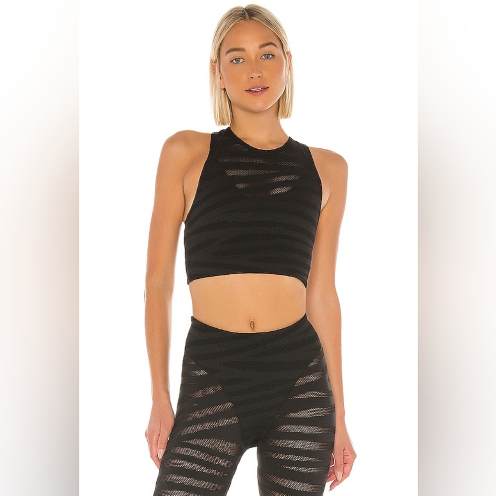 Adam Selman Sport French Cut Leggings and Racer Crop Top In Black Tiger - Size S